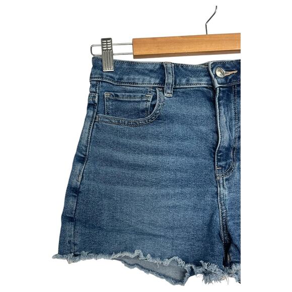 American Eagle Shorts Womens 4 Blue Denim Mom Short High Rise Frayed Hem Stretch - Picture 7 of 15